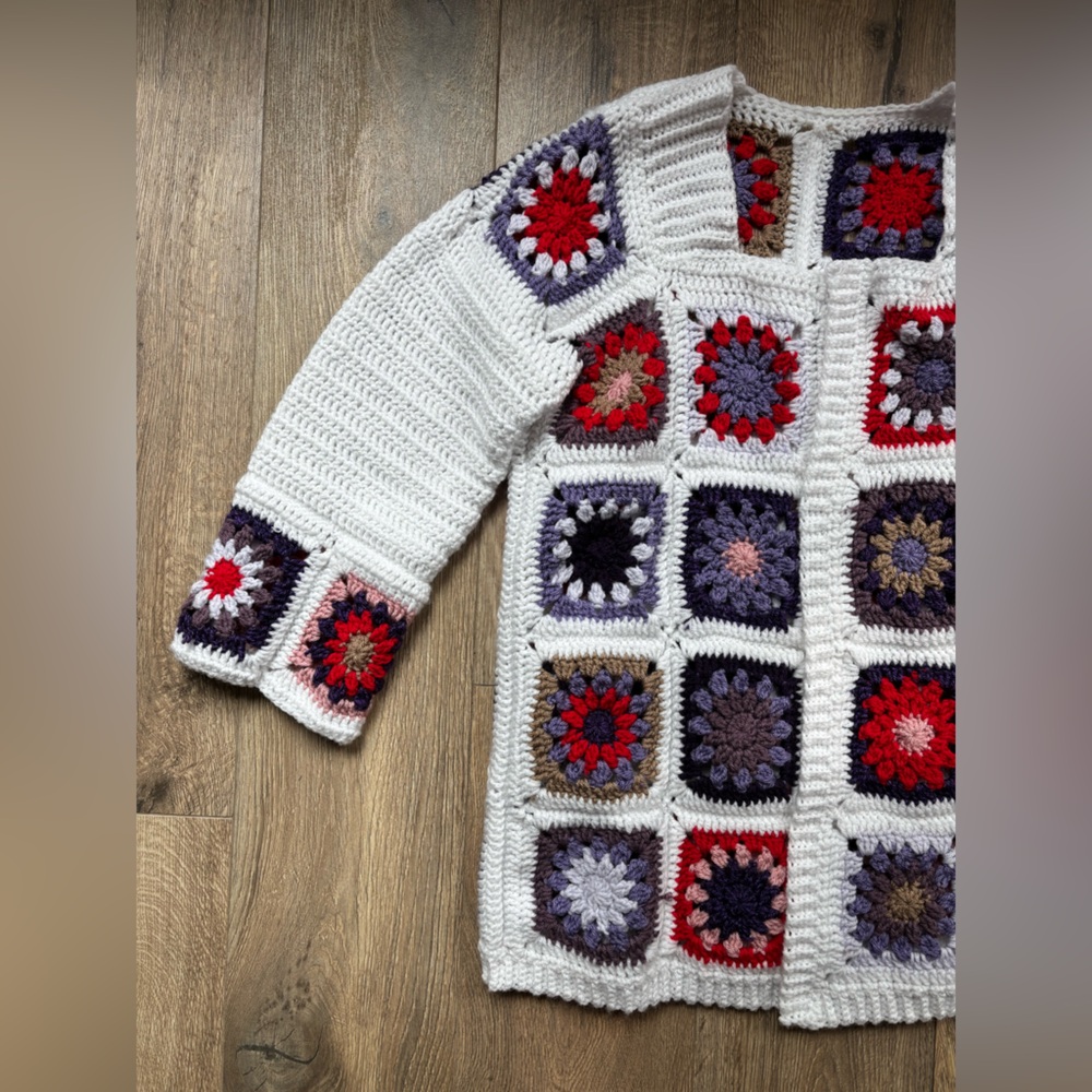 Crochet Granny Square Knit Oversized Cardigan Sweater Bode Inspired Medium/Large - Picture 14 of 16